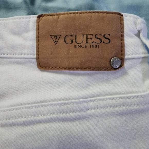 Guess white jean distressed denim pants 32/34 stretch skinny (Minor Staining) - Picture 6 of 11